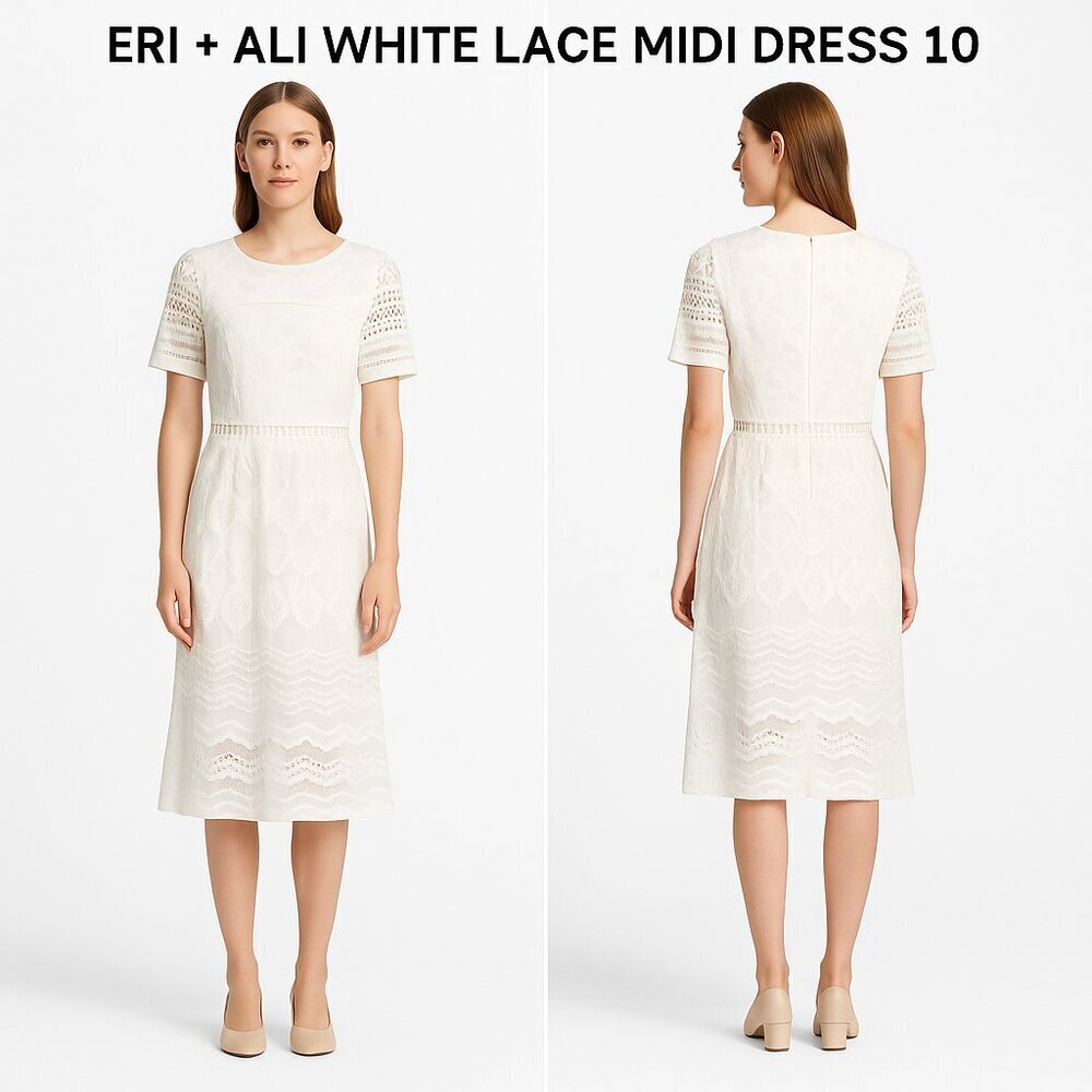 ERI + ALI WHITE LACE MIDI DRESS SIZE 10